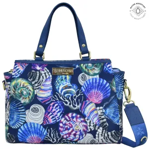Fabric with Leather Trim Multi Compartment Satchel - 12014