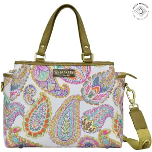 Fabric with Leather Trim Multi Compartment Satchel - 12014