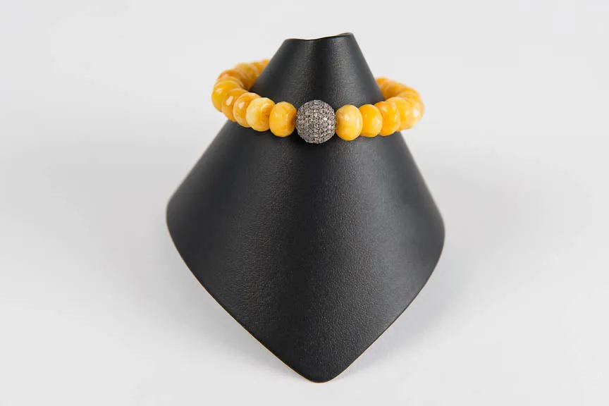 Faceted yellow agate with pave diamond bead
