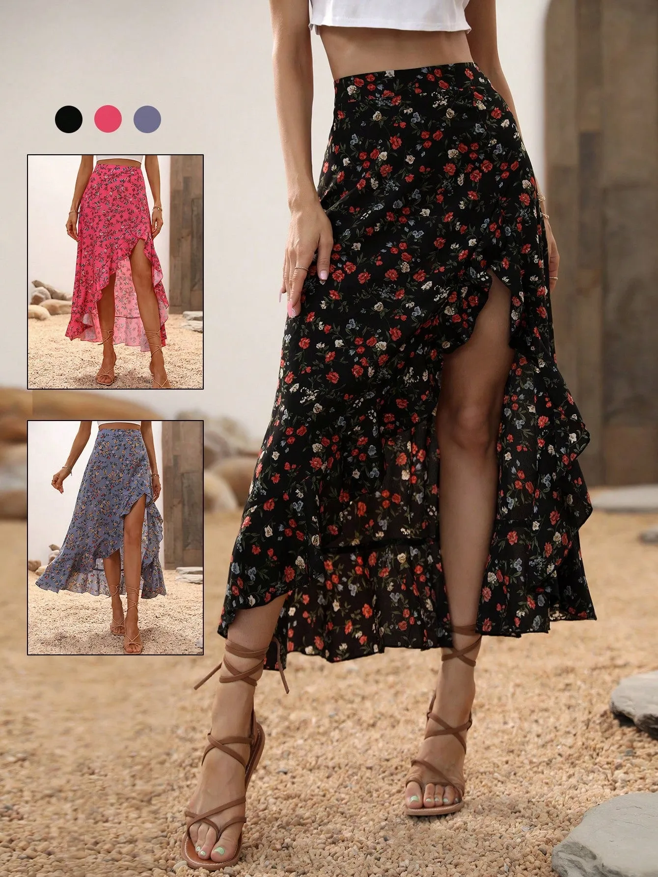 Falda Floral Ditsy Asimétrica de Cherry Vibes en