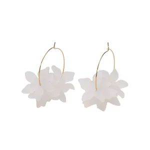 Floral Hoop White Earrings