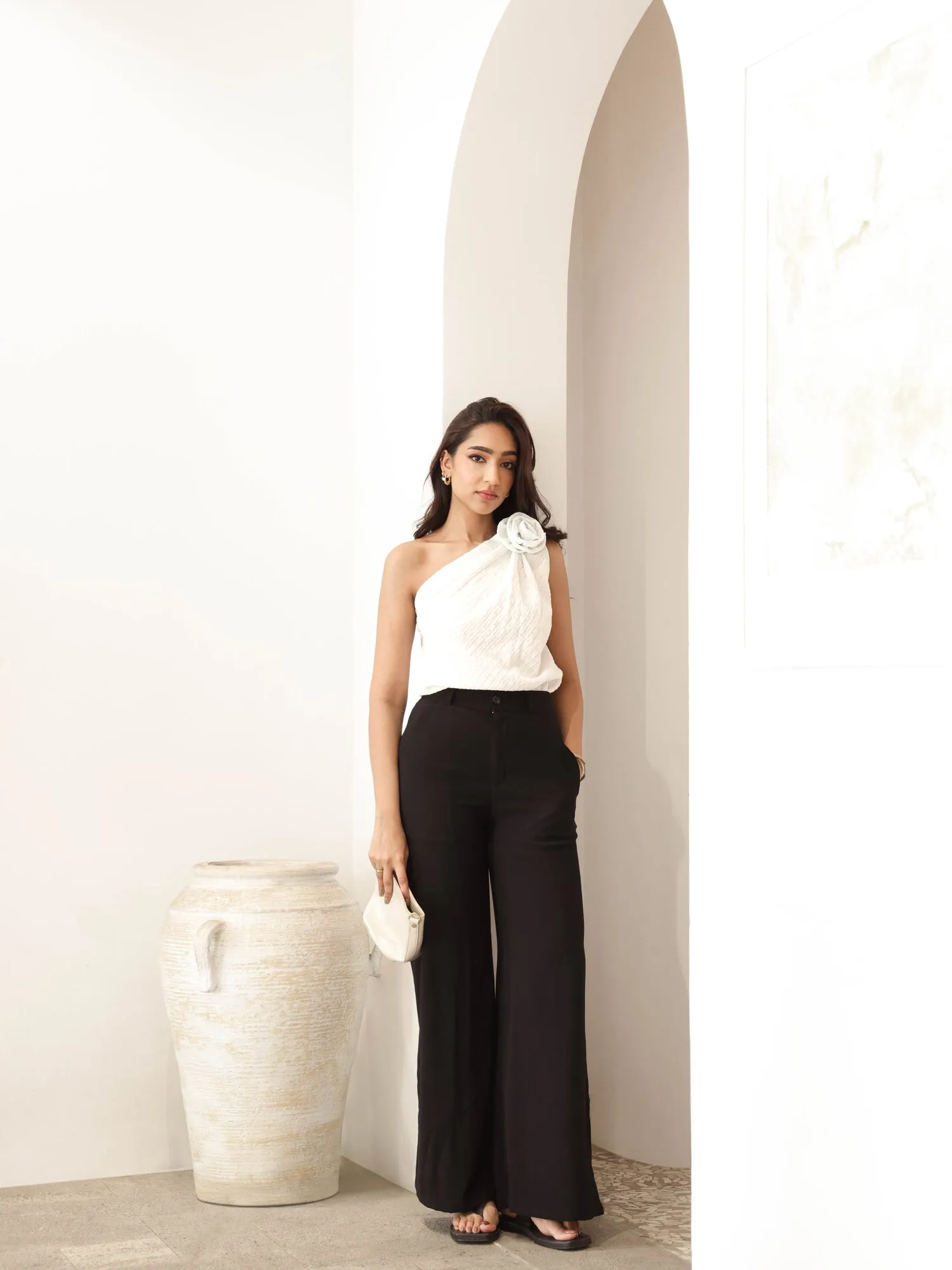 Flower Detailed One Shoulder Top