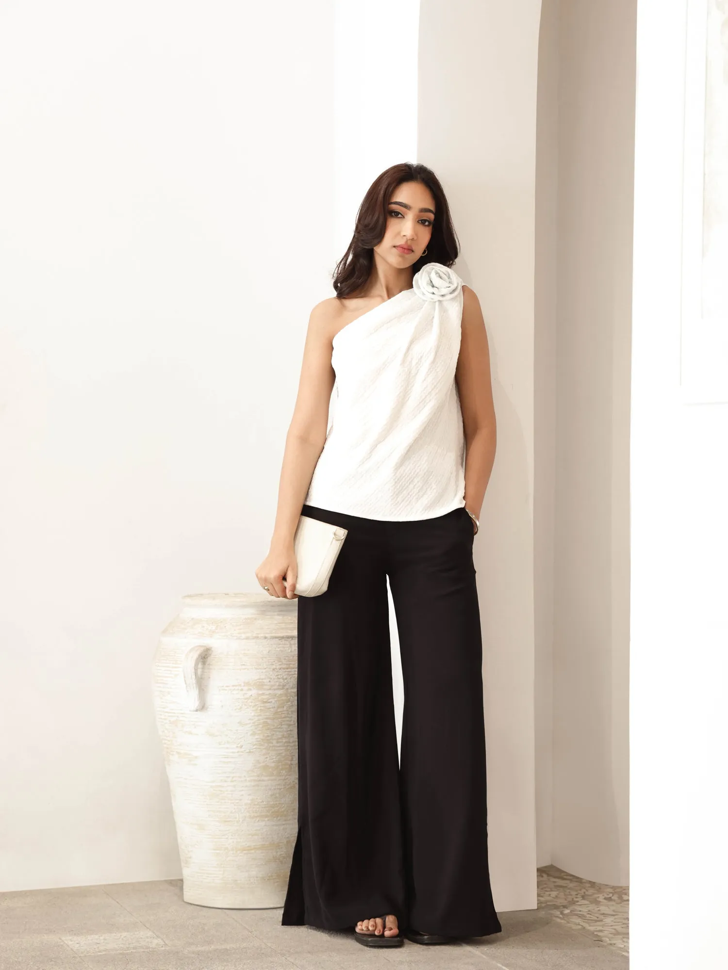 Flower Detailed One Shoulder Top