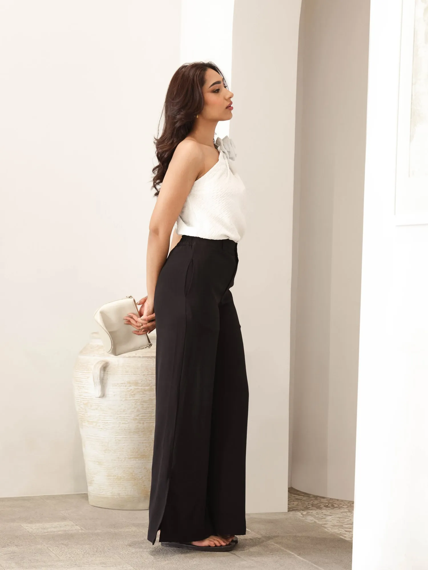Flower Detailed One Shoulder Top