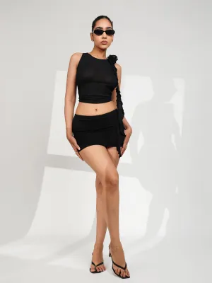 Flower Detailed Ruffle Fitted Top