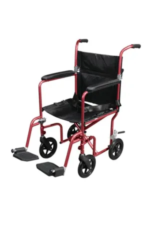 Flyweight Lightweight Transport Wheelchair with Removable Wheels, Red - 1 Each