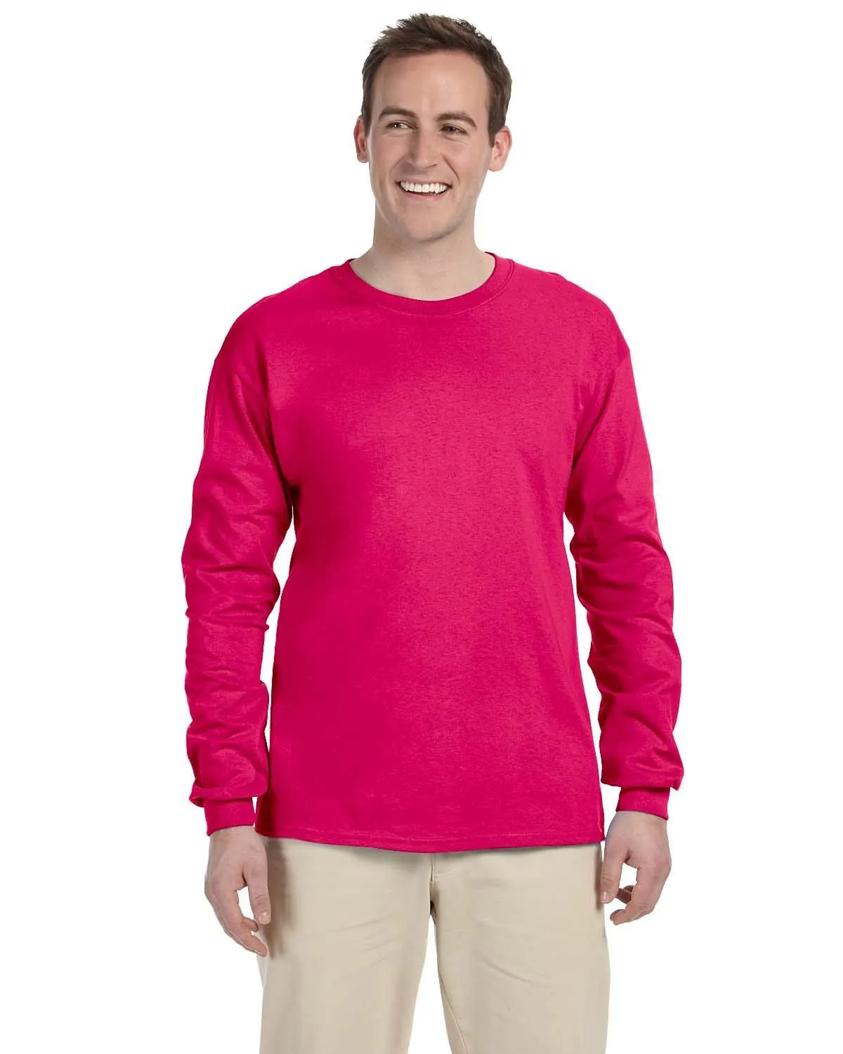 Fruit of the Loom Lightweight Long Sleeve T-Shirt | Cyber Pink