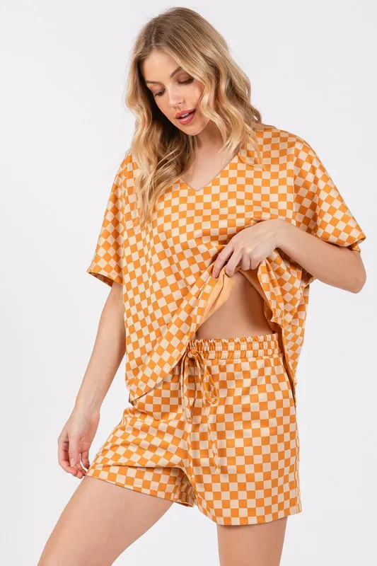 Game Day Checkered Elastic Draw String Shorts (part of a set)