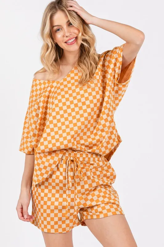 Game Day Checkered Elastic Draw String Shorts (part of a set)