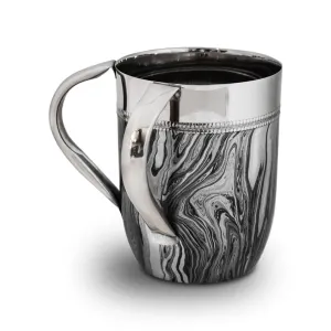 Gifts Plaza (D) Dual Handle Metal Washing Cup for Shabbat, Stainless Steel (Black and Silver Marble)