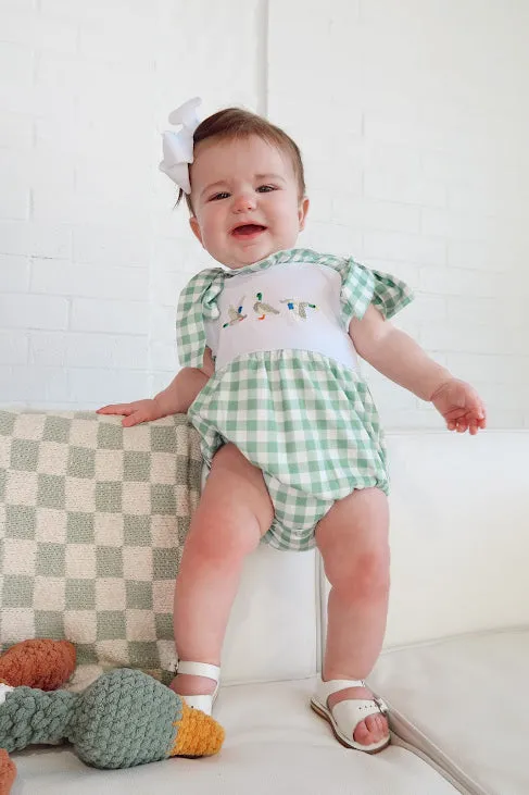 Girls Checkered Duck Applique Romper