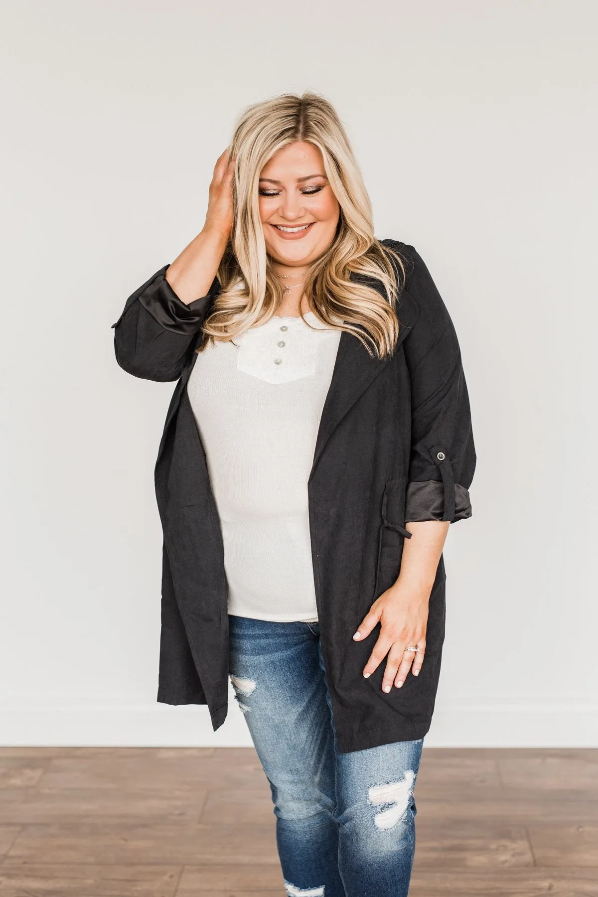 Go Getter Open Front Lightweight Jacket- Black