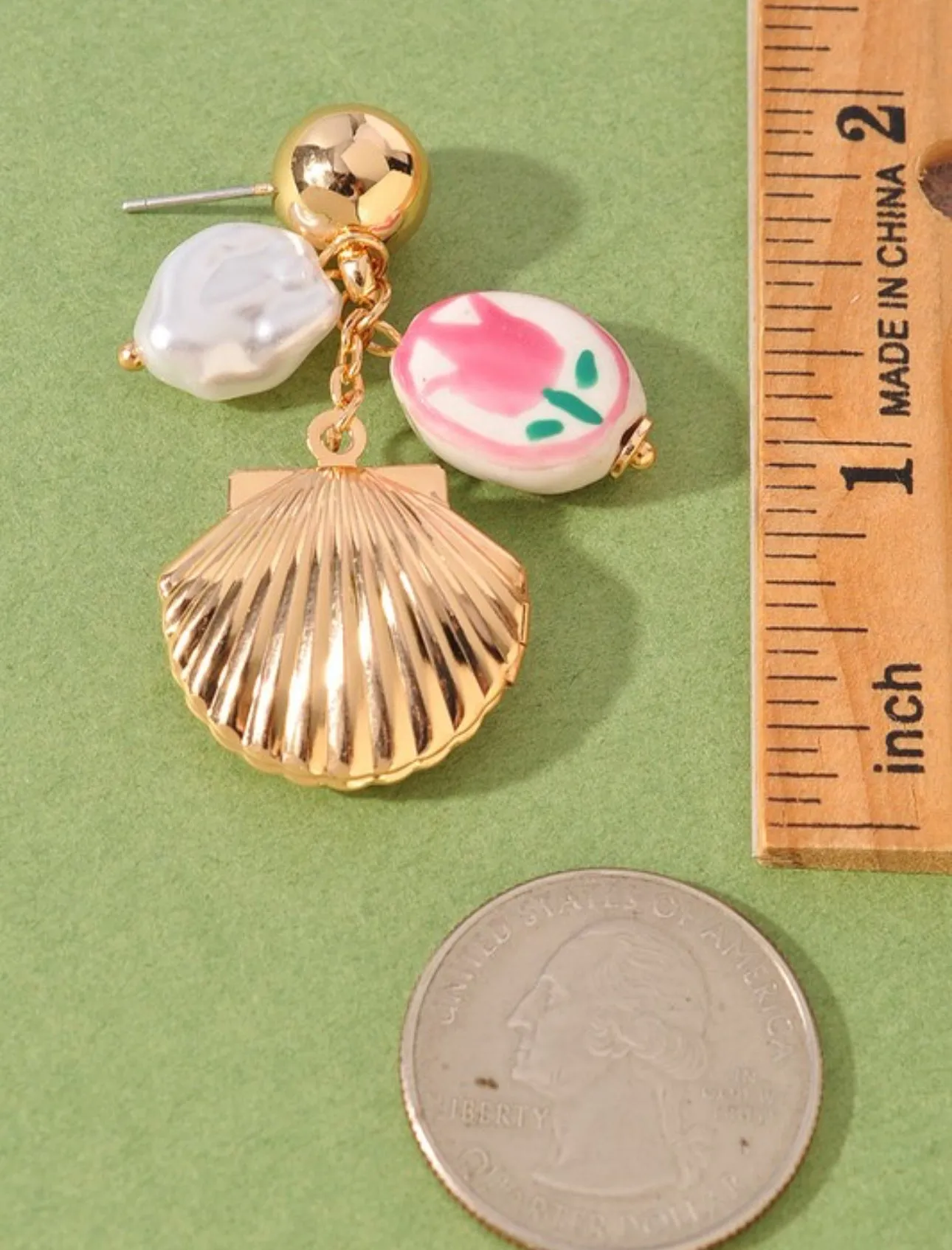 Gold SeaShell Floral Bead Earrings