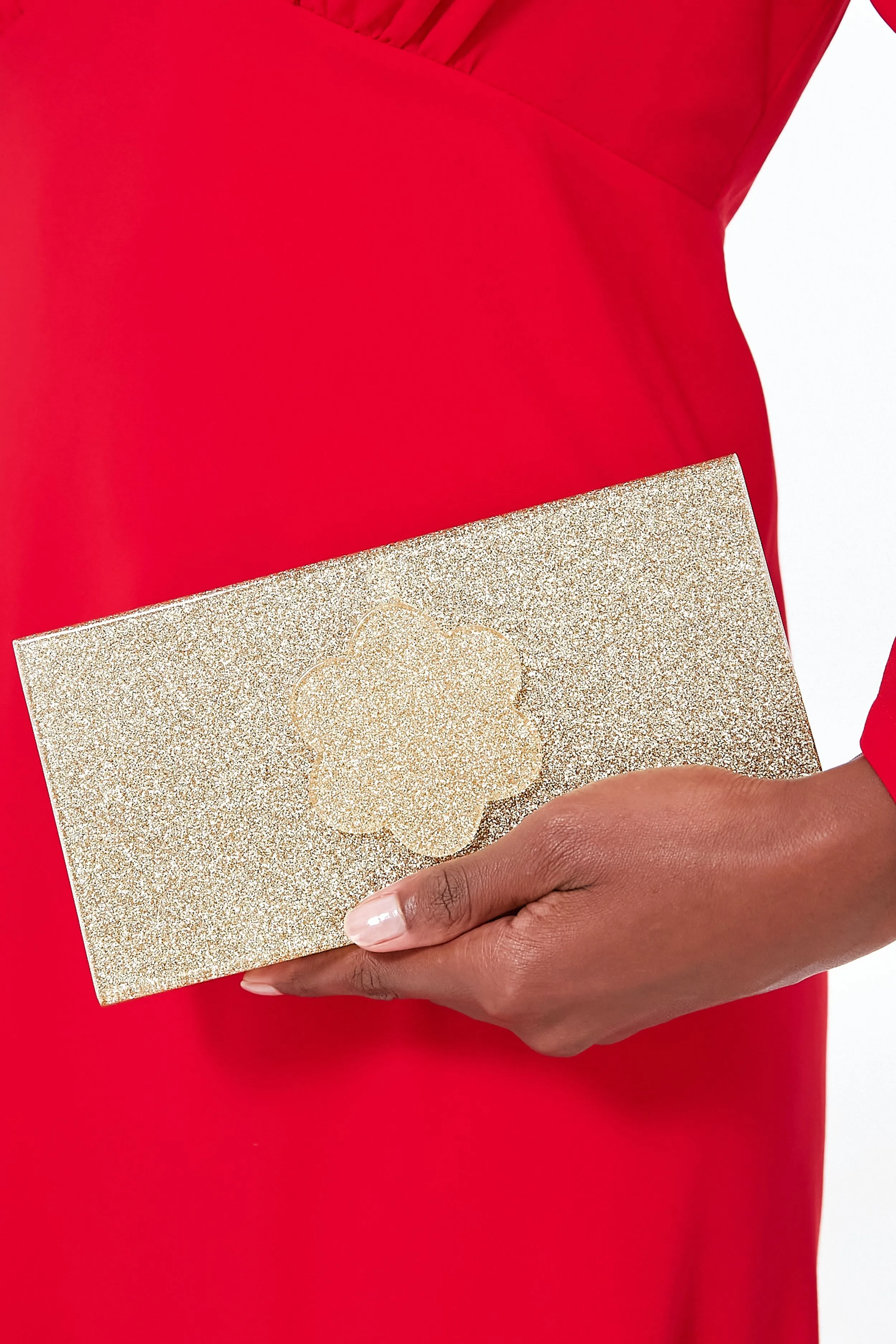 Gold Sparkle Flower Clutch