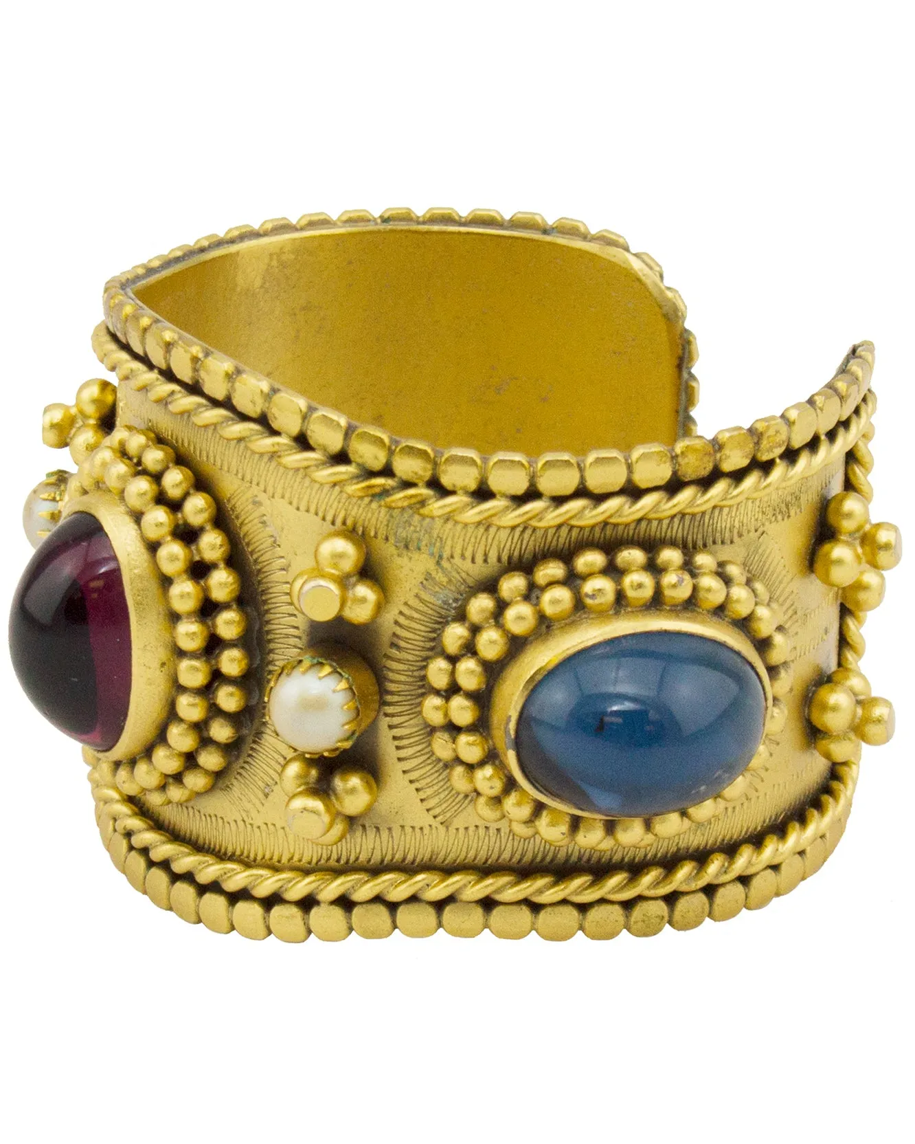 Gold Tone Detailed Cabochon Cuff