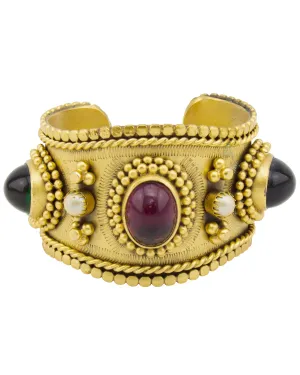 Gold Tone Detailed Cabochon Cuff
