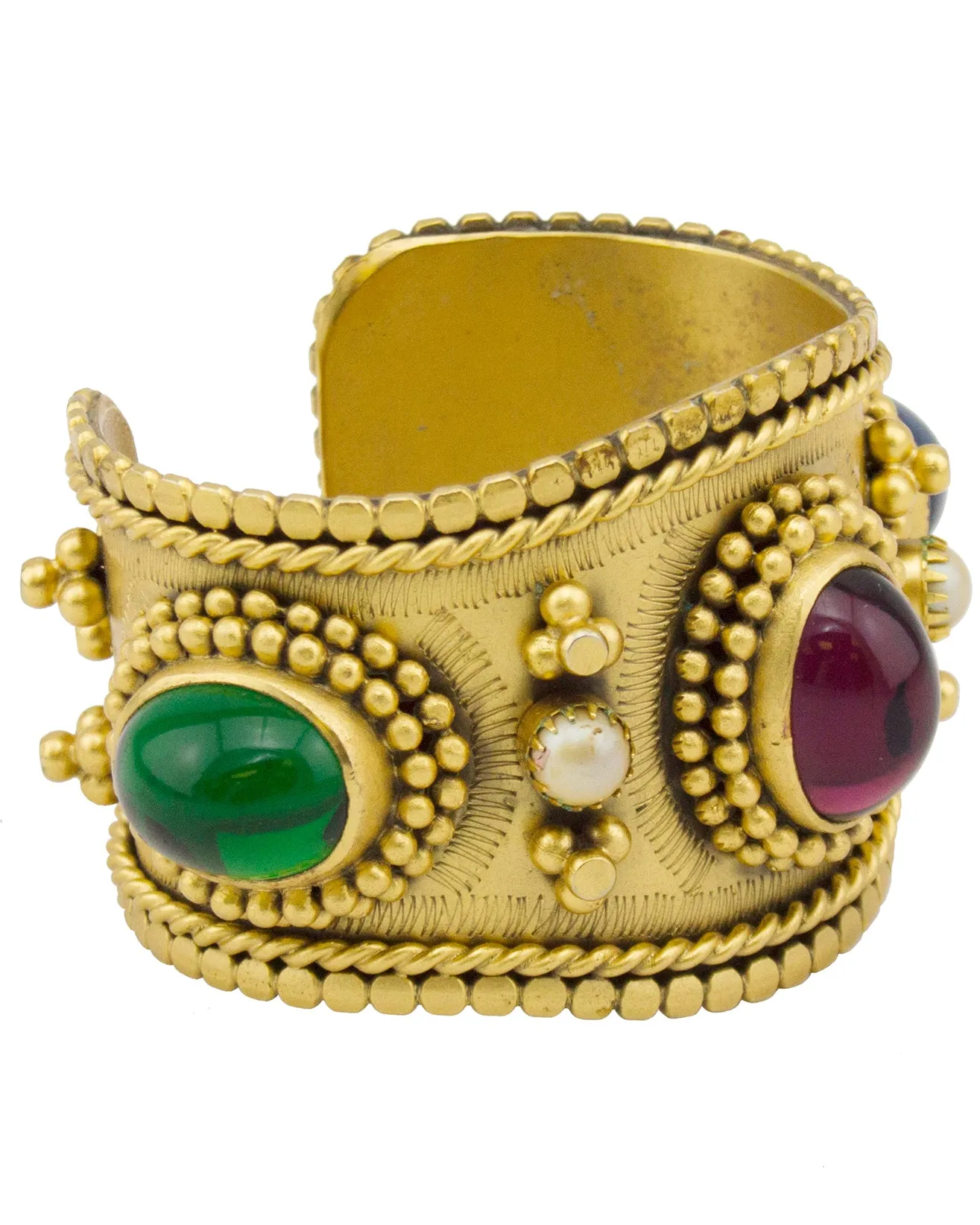 Gold Tone Detailed Cabochon Cuff