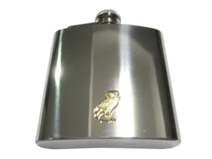Gold Toned Detailed Owl of Athena Bird 6oz Flask