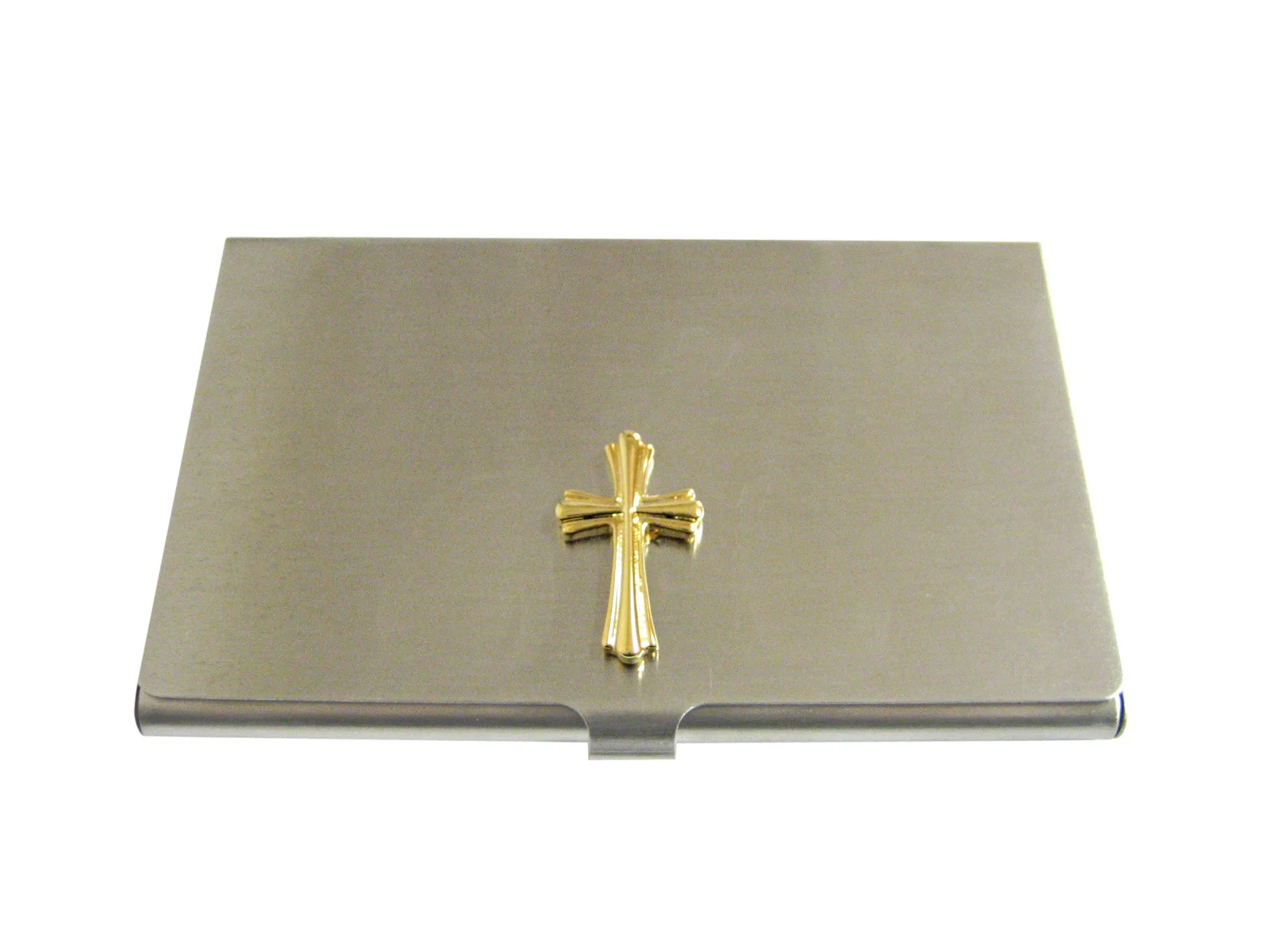 Gold Toned Intricately Detailed Cross Business Card Holder