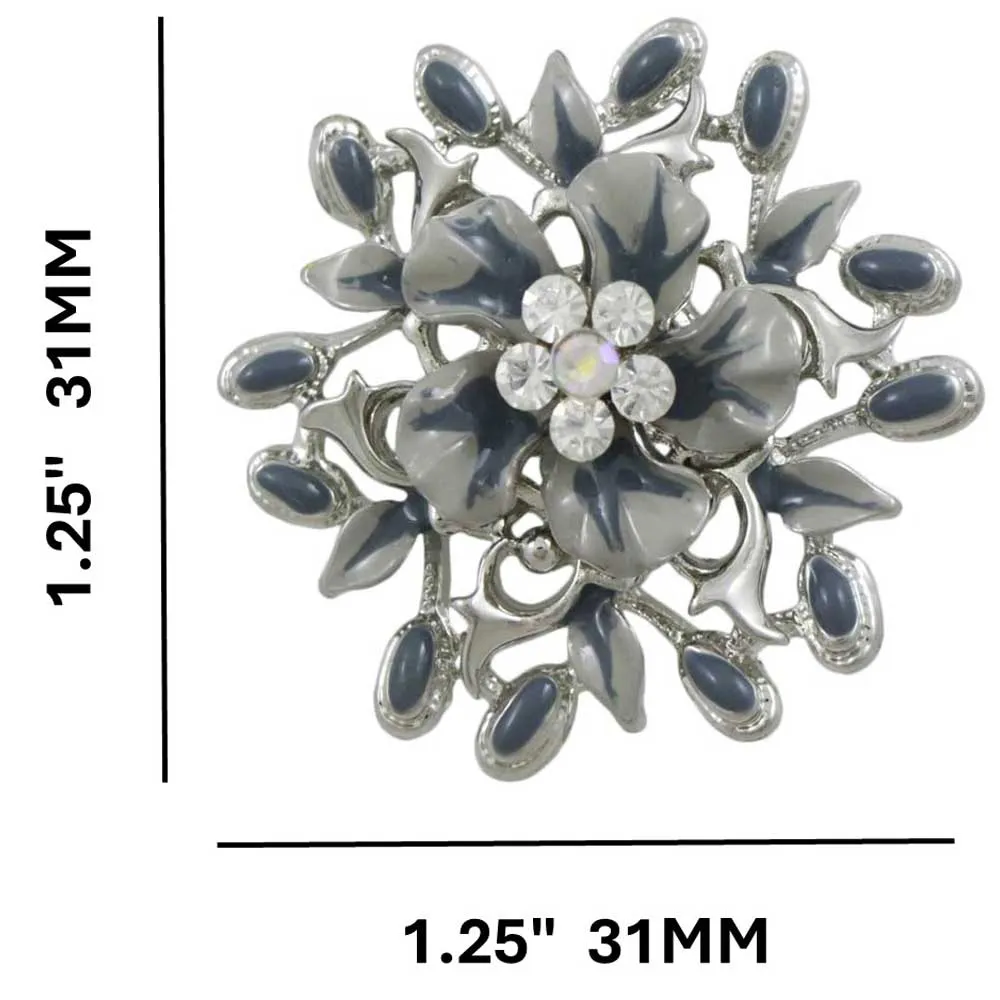Gray with Blue Flower and Leaves Daisy Brooch Pin - PRL913