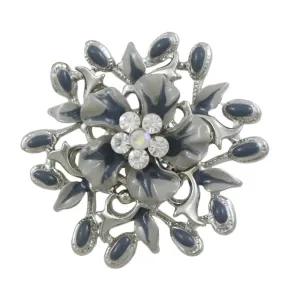 Gray with Blue Flower and Leaves Daisy Brooch Pin - PRL913