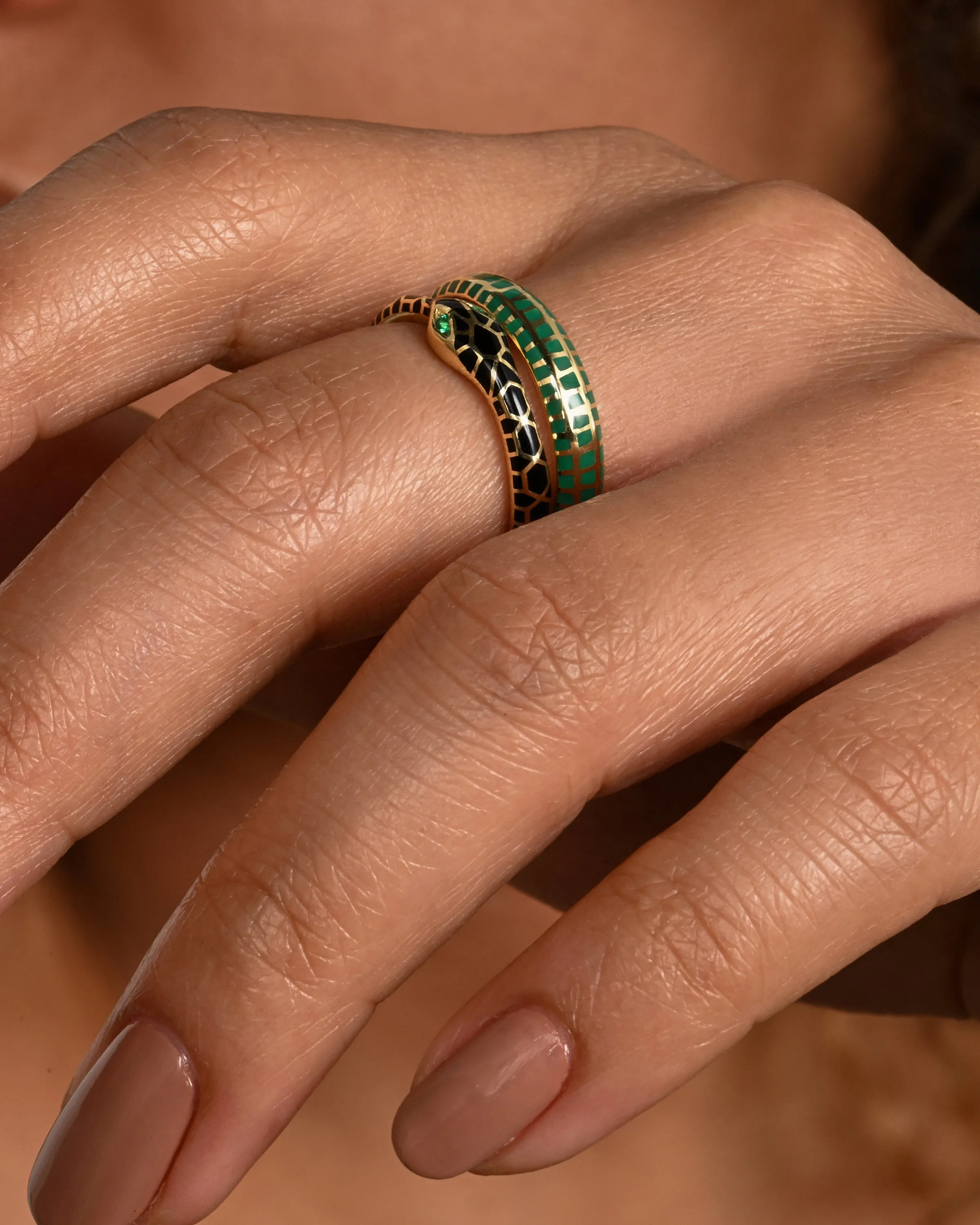 Green Enamel Checkered Band
