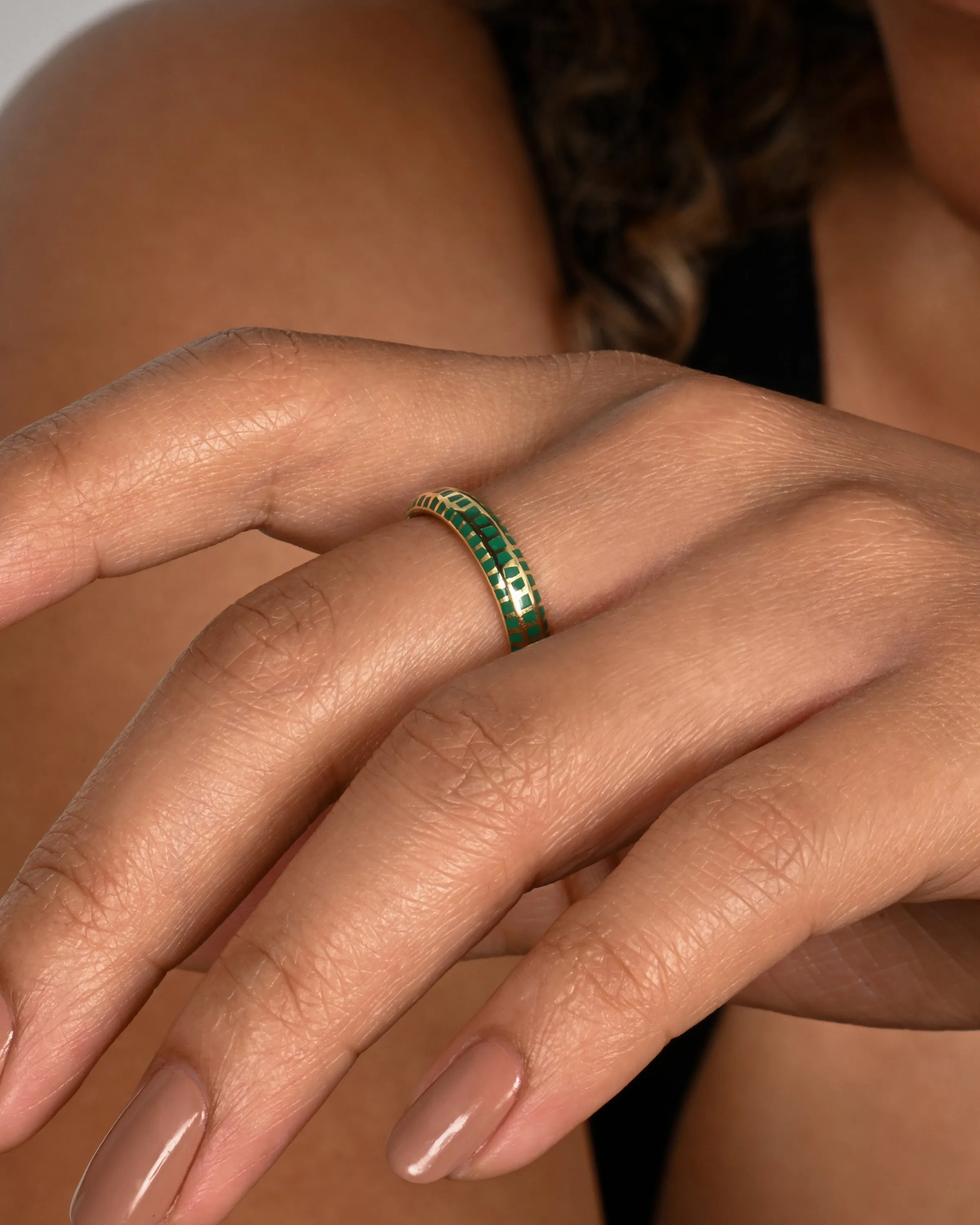 Green Enamel Checkered Band