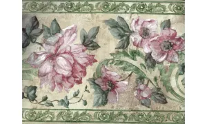 Green Pink Roses Flower Floral KA75863 Wallpaper Border