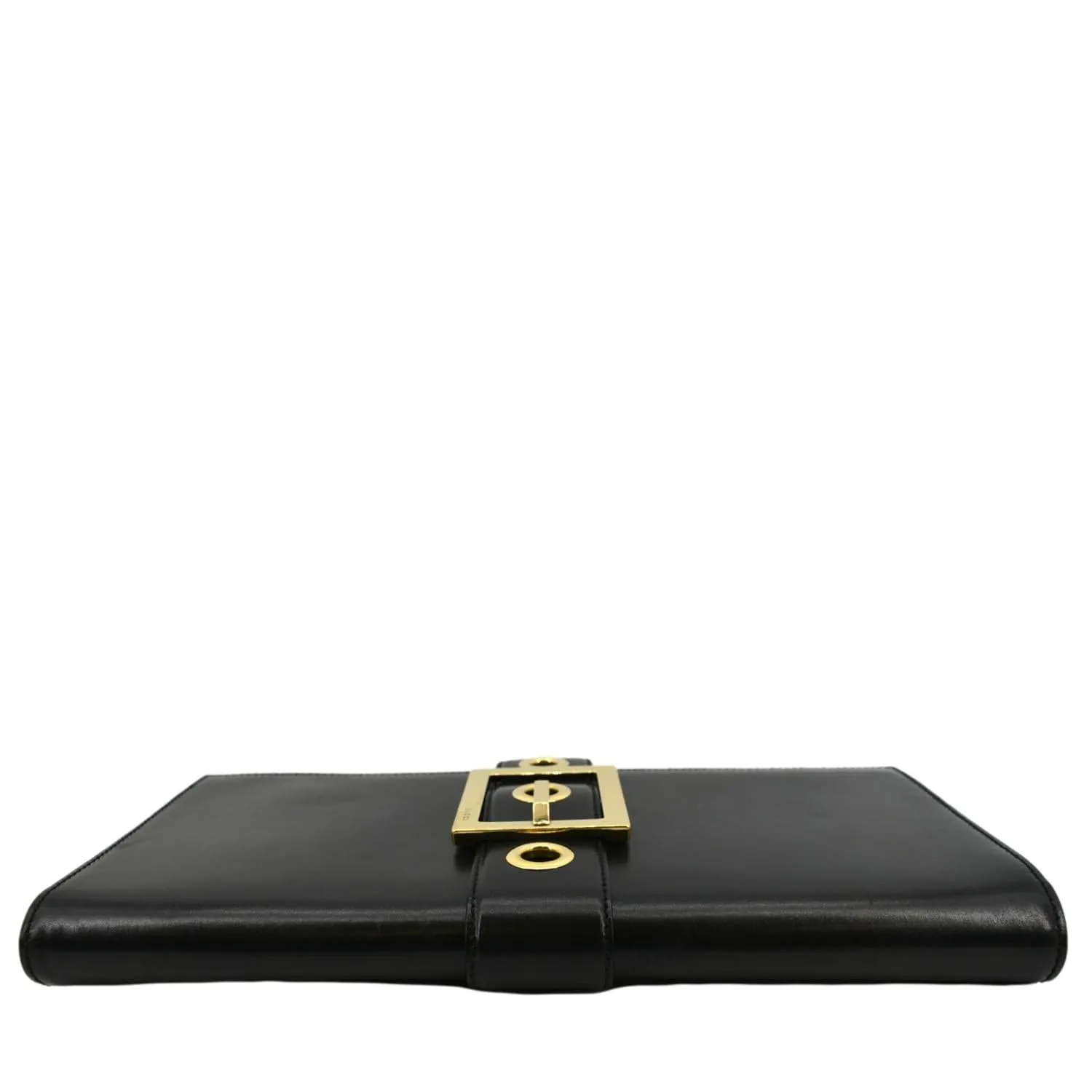 GUCCI Lady Buckle Leather Clutch Black 323653