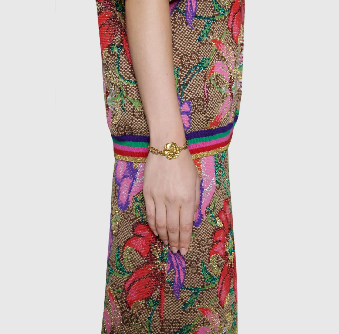 Gucci Metal Floral Bracelet in Aged Gold