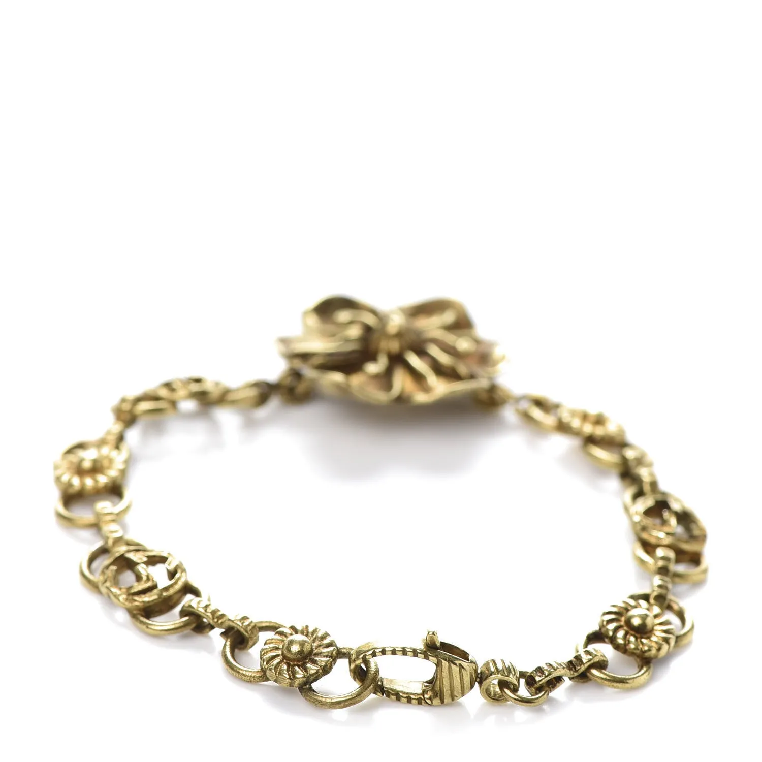Gucci Metal Floral Bracelet in Aged Gold