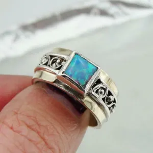 Hadar Designers 9k Yellow Gold 925 Silver Opal Ring Handmade(Sy