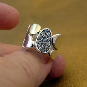 Hadar Designers 9k Yellow Gold 925 Silver White Zircon Ring, Handmade (ms)y