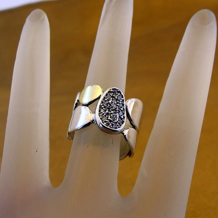 Hadar Designers 9k Yellow Gold 925 Silver White Zircon Ring, Handmade (ms)y