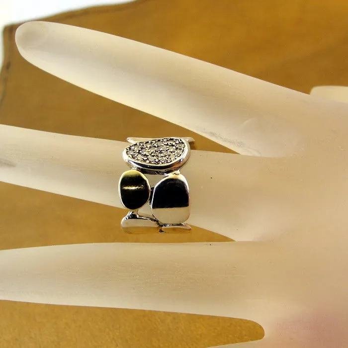 Hadar Designers 9k Yellow Gold 925 Silver White Zircon Ring, Handmade (ms)y