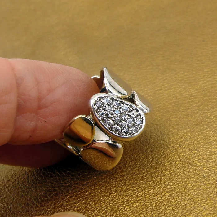 Hadar Designers 9k Yellow Gold 925 Silver White Zircon Ring, Handmade (ms)y