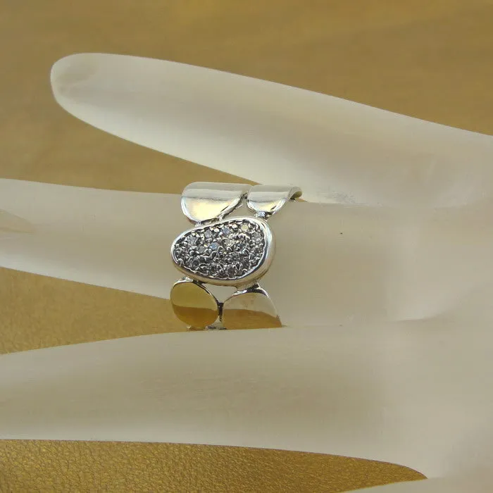 Hadar Designers 9k Yellow Gold 925 Silver White Zircon Ring, Handmade (ms)y