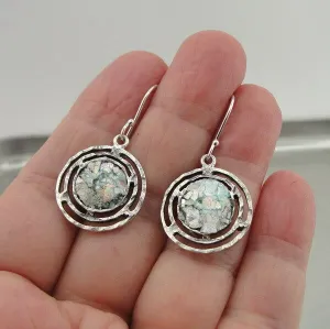 Hadar Designers Antique Roman Glass Earrings Handmade 925 Sterling Silver (as)y