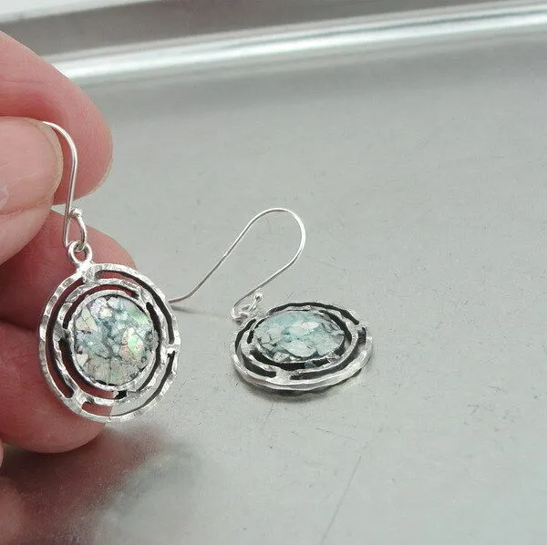 Hadar Designers Antique Roman Glass Earrings Handmade 925 Sterling Silver (as)y