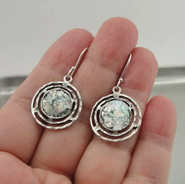 Hadar Designers Antique Roman Glass Earrings Handmade 925 Sterling Silver (as)y