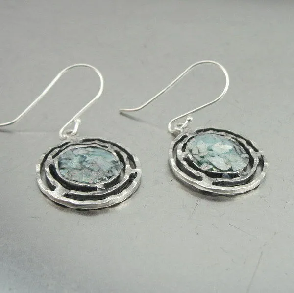 Hadar Designers Antique Roman Glass Earrings Handmade 925 Sterling Silver (as)y