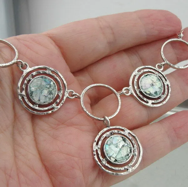 Hadar Designers Antique Roman Glass Earrings Handmade 925 Sterling Silver (as)y