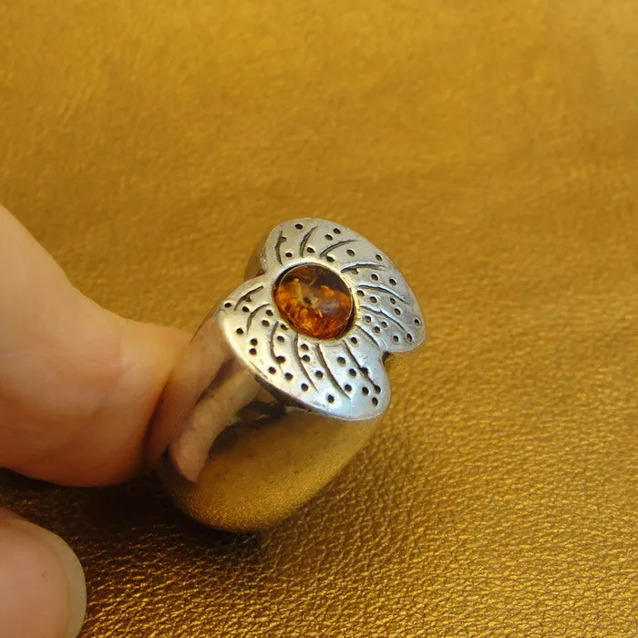 Hadar Designers Baltic Amber Ring 7.5,8 Handmade 925 Sterling Silver (H)yogr