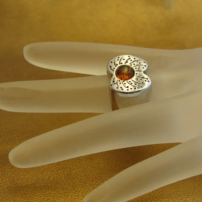Hadar Designers Baltic Amber Ring 7.5,8 Handmade 925 Sterling Silver (H)yogr