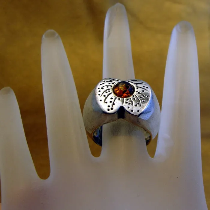Hadar Designers Baltic Amber Ring 7.5,8 Handmade 925 Sterling Silver (H)yogr