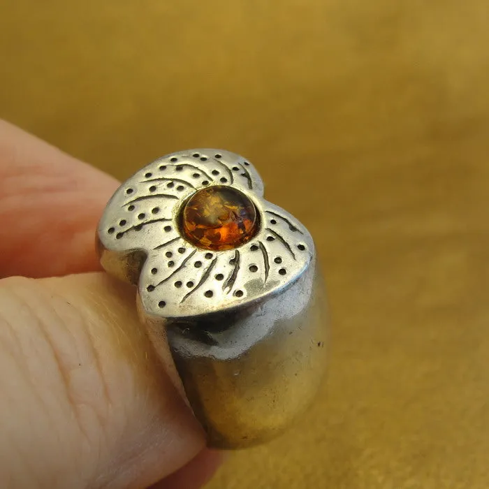 Hadar Designers Baltic Amber Ring 7.5,8 Handmade 925 Sterling Silver (H)yogr
