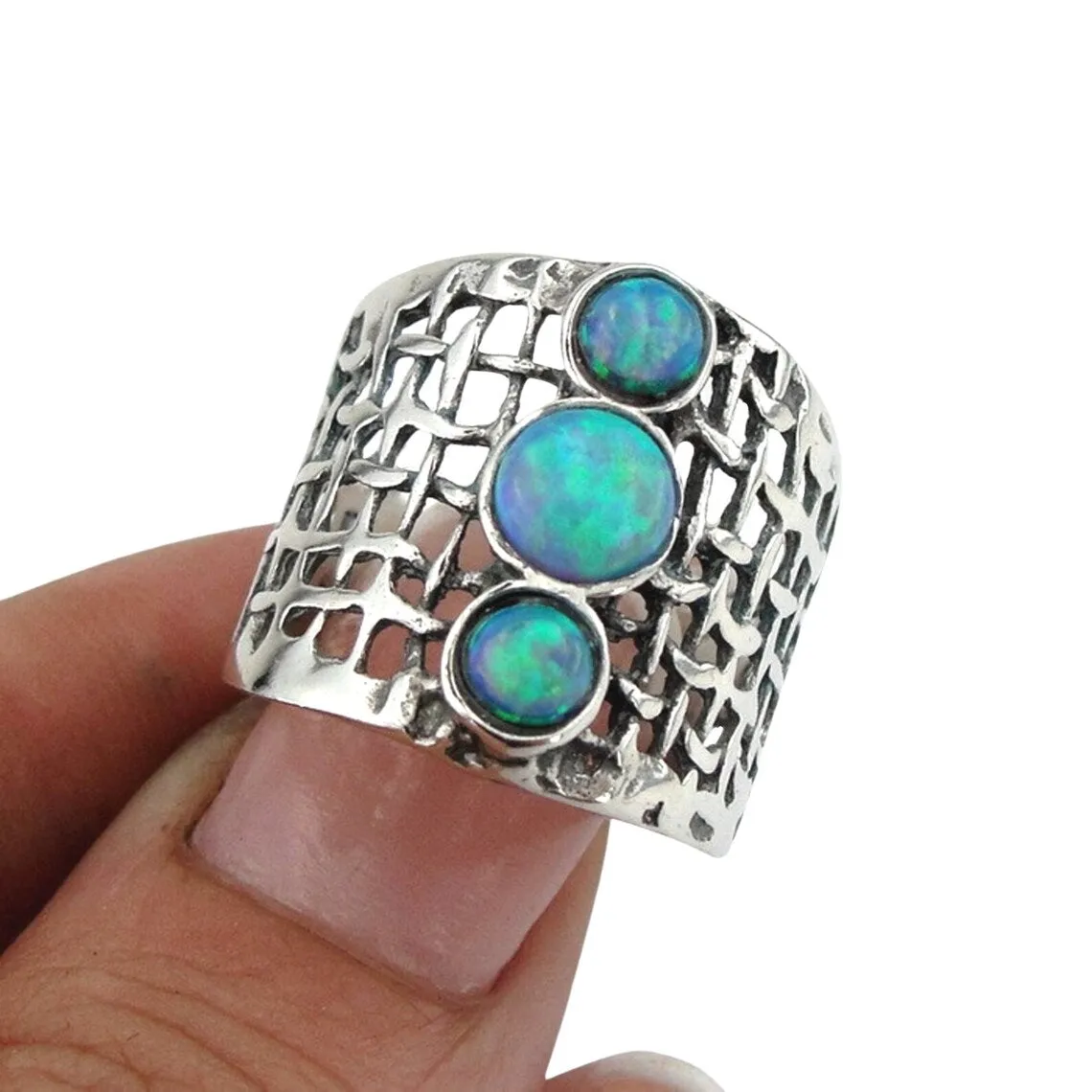 Hadar Designers Blue Opal Ring sz 7,8,9,10,11 Handmade Sterling Silver (H 142) y
