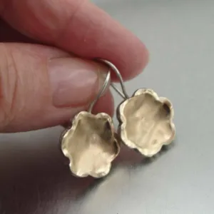 Hadar Designers Floral Handmade 9k Yellow Gold Sterling Silver Earrings (I e214