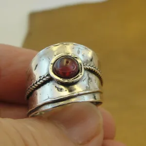 Hadar Designers Red Garnet Ring size 7.5,8 Sterling Silver Handmade (H) y