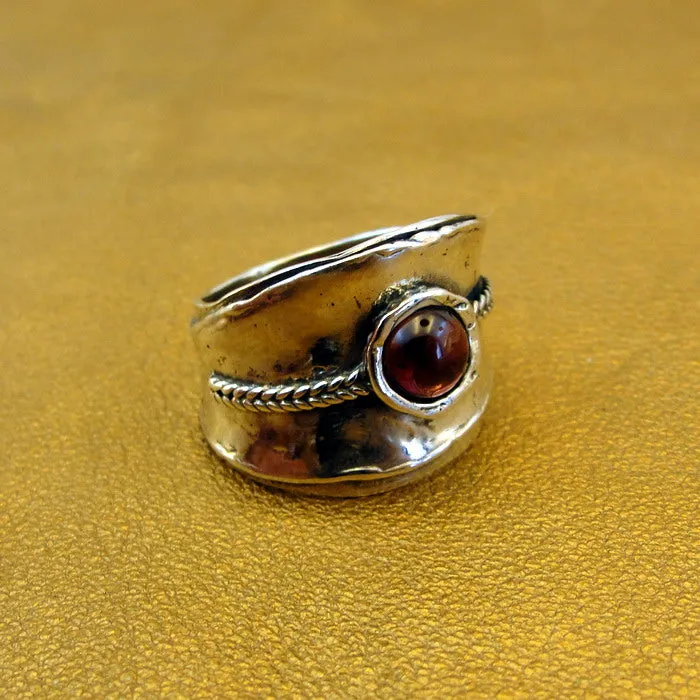 Hadar Designers Red Garnet Ring size 7.5,8 Sterling Silver Handmade (H) y